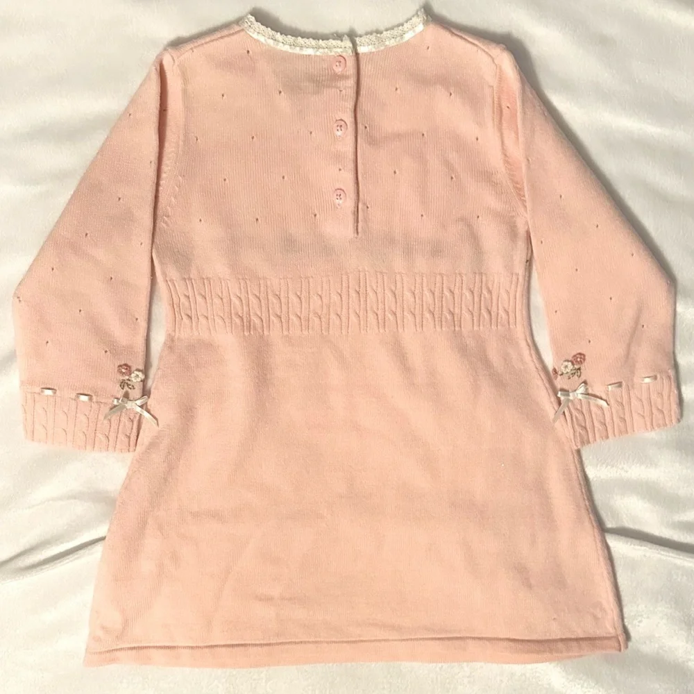 Vintage 2003 Gymboree FOX TROT Pink Sweater Dress 18-24M Floral Appliqué